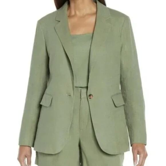 Express Linen Blend One-Button Boyfriend Blazer Olive Green Women's Medium NWT - Picture 1 of 8